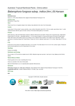 Balanophora Fungosa Subsp. Indica (Arn.) B.Hansen Family: Balanophoraceae Hansen, B
