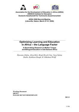 Optimizing Learning and Education in Africa – the Language Factor a Stock-Taking Research on Mother Tongue and Bilingual Education in Sub-Saharan Africa