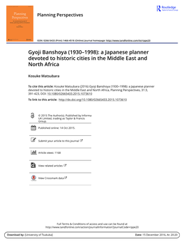 Gyoji Banshoya (1930–1998): a Japanese Planner Devoted to Historic Cities in the Middle East and North Africa