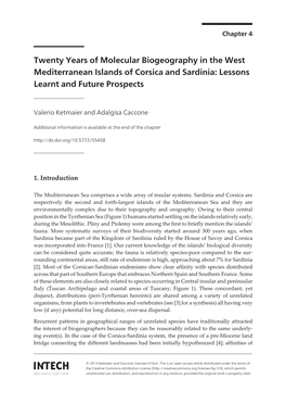Twenty Years of Molecular Biogeography in the West Mediterranean Islands of Corsica and Sardinia: Lessons Learnt and Future Prospects