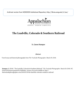 The Leadville, Colorado & Southern Railroad