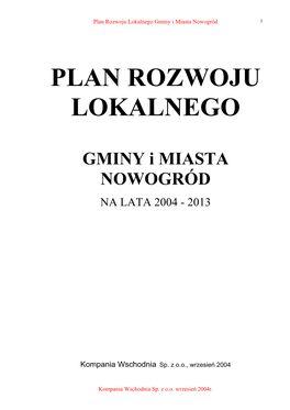 Plan Rozwoju Lokalnego Gminy I Miasta Nowogród 1
