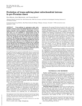 Evolution of Trans-Splicing Plant Mitochondrial Introns in Pre-Permian Times