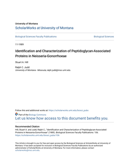 Identification and Characterization of Peptidoglycan-Associated Proteins in Neisseria-Gonorrhoeae