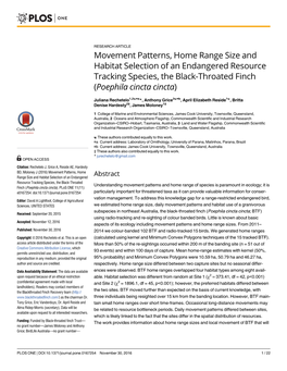 Movement Patterns, Home Range Size and Habitat Selection of an Endangered Resource Tracking Species, the Black-Throated Finch (Poephila Cincta Cincta)