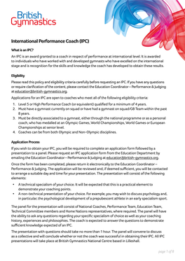 International Performance Coach (IPC) Policy V.1.1