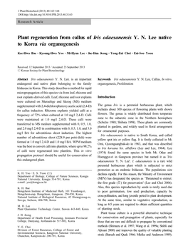 Plant Regeneration from Callus of Iris Odaesanensis Y. N. Lee Native to Korea Via Organogenesis