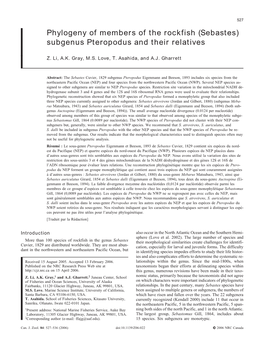 Phylogeny of Members of the Rockfish (Sebastes) Subgenus Pteropodus and Their Relatives