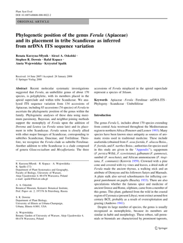 Phylogenetic Position of the Genus Ferula (Apiaceae) and Its Placement in Tribe Scandiceae As Inferred from Nrdna ITS Sequence Variation