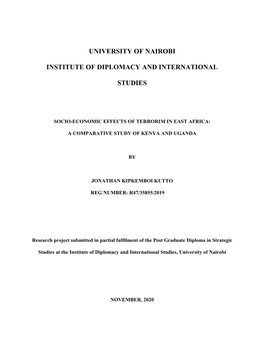 Socio-Economic Effects of Terrorim in East Africa: a Comparative Study Of