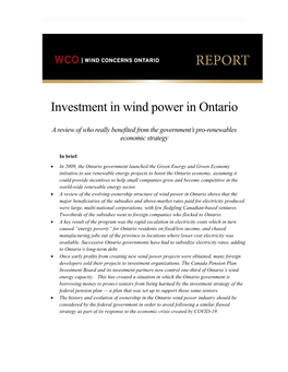 Wind Power Development and Ownership Ontario-October-2020