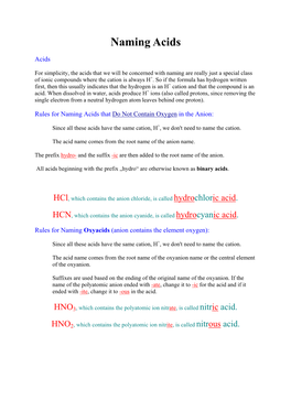 Naming Acids