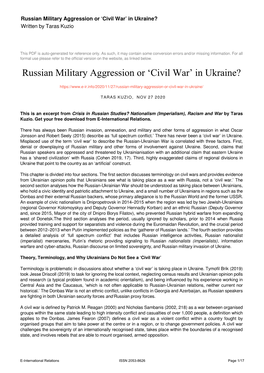 Russian Military Aggression Or 'Civil War' in Ukraine?