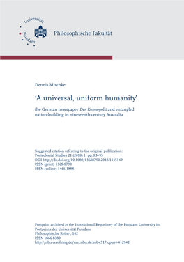 'A Universal, Uniform Humanity': the German Newspaper Der Kosmopolit