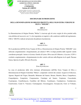 Disciplinare Di Produzione Della D.O.P. Olio MOLISE