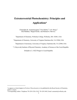Extraterrestrial Photochemistry: Principles and Applicationsa