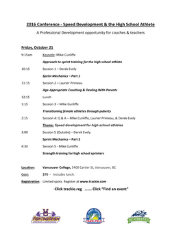 2016 Conference - Speed Development & the High School Athlete a Professional Development Opportunity for Coaches & Teachers