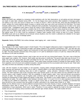 Saltmod Model Validation and Application in Segwa Minor Canal Command Area