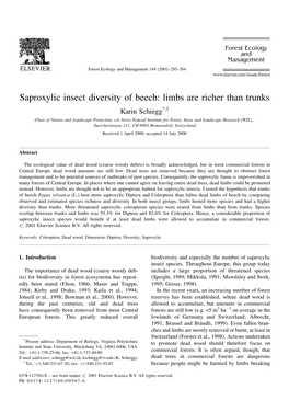 Saproxylic Insect Diversity of Beech