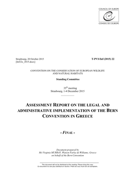 Assessment Report on the Legal and Administrative Implementation of the Bern Convention in Greece