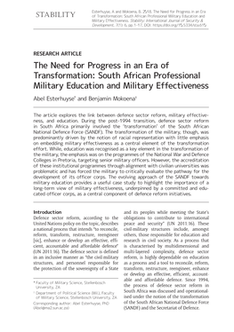 South African Professional Military Education and Military Effectiveness