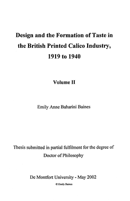 Design and the Formation of Taste in the British Printed Calico Industry, 1919 to 1940