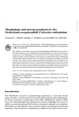 Morphology and Merom Gradients in the Ordovician Receptaculitid Fisherites Reticulatus