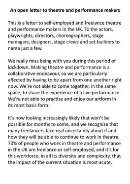 An Open Letter to Theatre and Performance Makers 24 Point Font