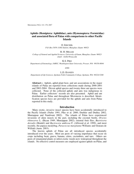 Ants (Hymenoptera: Formicidae) and Associated Flora of Palau with Comparisons to Other Pacific Islands