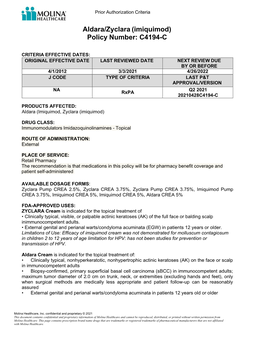 Imiquimod) Policy Number: C4194-C