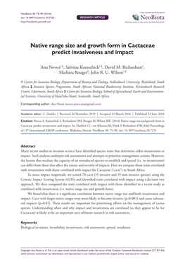 Native Range Size and Growth Form in Cactaceae Predict Invasiveness and Impact