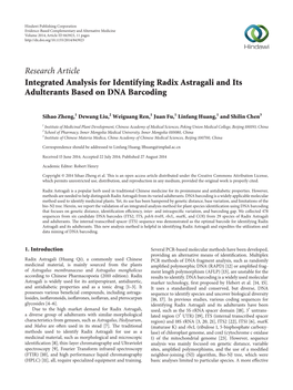 Integrated Analysis for Identifying Radix Astragali and Its Adulterants Based on DNA Barcoding