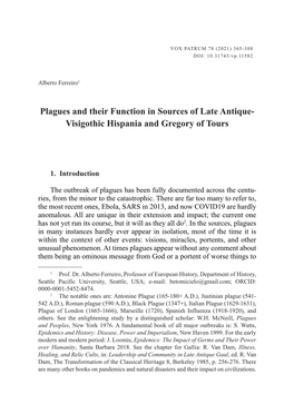 Plagues and Their Function in Sources of Late Antique-Visigothic Hispania 367