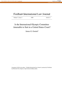 Is the International Olympic Committee Amenable to Suit in a United States Court?