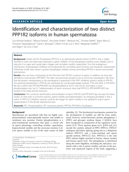 Identification and Characterization of Two Distinct PPP1R2 Isoforms in Human Spermatozoa