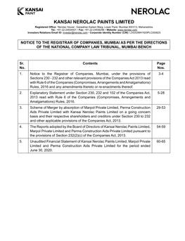 KANSAI NEROLAC PAINTS LIMITED Registered Office: ‘Nerolac House’, Ganpatrao Kadam Marg, Lower Parel, Mumbai 400 013, Maharashtra