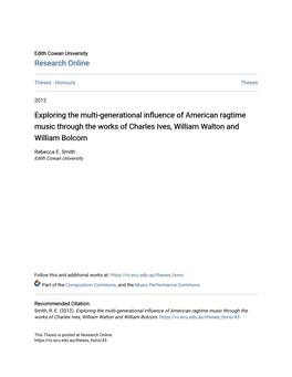 Exploring the Multi-Generational Influence of American Ragtime Music Through the Works of Charles Ives, William Walton and William Bolcom