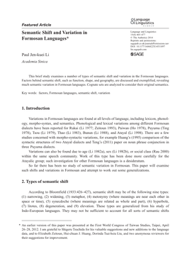 Semantic Shift and Variation in Formosan Languages*