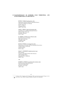 Paleolimnology of Extreme Cold Terrestrial and Extraterrestrial Environments