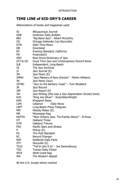 TIME LINE of KID ORY's CAREER