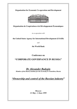 Dr Alexander Radygin “Ownership and Control of the Russian Industry”