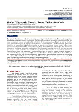 Gender Differences in Financial Literacy: Evidence from India Dr