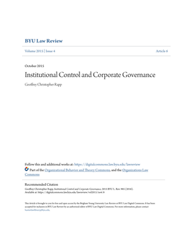 Institutional Control and Corporate Governance Geoffrey Christopher Rapp