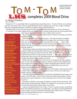 LHS Completes 2009 Blood Drive by Maggie Fransisco Guest News Writer Tuesday Oct