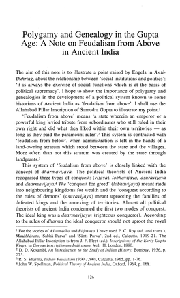 Polygamy and Genealogy in the Gupta Age: a Note on Feudalism from Above in Ancient India