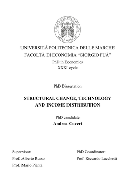 UNIVERSITÀ POLITECNICA DELLE MARCHE FACOLTÀ DI ECONOMIA “GIORGIO FUÀ” Phd in Economics XXXI Cycle