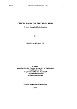 Officership in the Salvation Army I