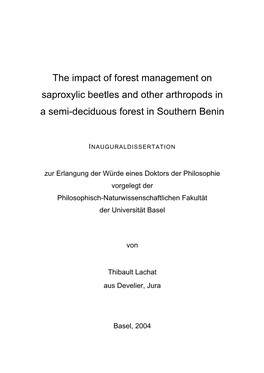 The Impact of Forest Management on Saproxylic Beetles and Other Arthropods in a Semi-Deciduous Forest in Southern Benin