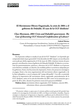 El Movimiento Obrero Organizado, La Crisis De 2001 Y El Gobierno De Duhalde