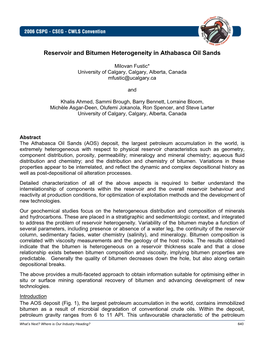 Reservoir and Bitumen Heterogeneity in Athabasca Oil Sands